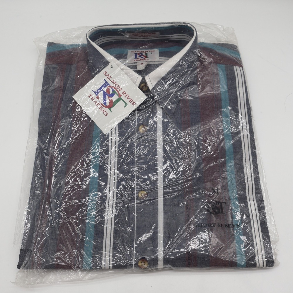 Salmon River Traders Shirt Mens Medium NWT Striped Short Sleeve Button Front